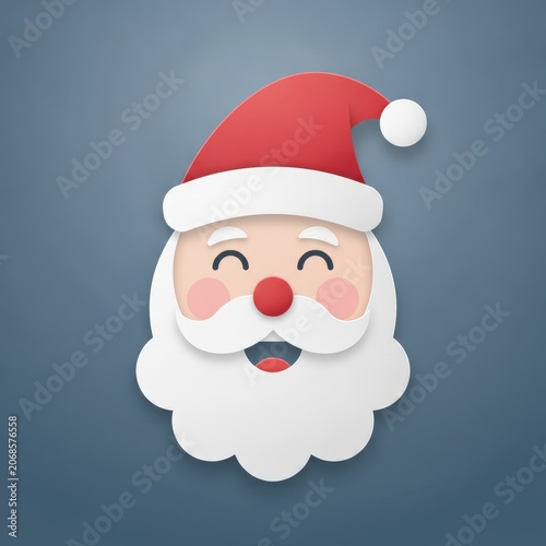 Smiling Santa Claus Face Illustration with Red Hat on Blue Background