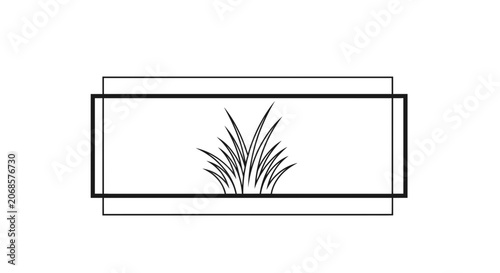Minimalist Black and White Logo Design: Abstract Grass Blades in Geometric Frame