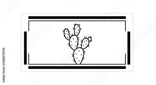 Minimalist Black and White Prickly Pear Cactus Illustration in a Frame