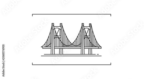 Minimalist bridge illustration, suspension bridge icon, modern architectural design, vector art