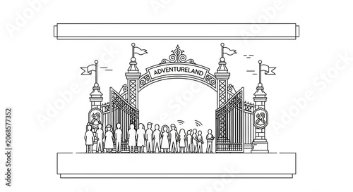 Adventureland Entrance Gate with Crowd Waiting to Enter