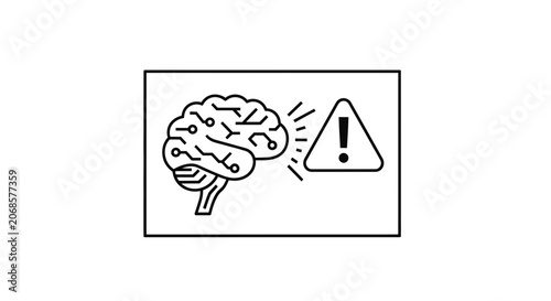 AI Brain Warning Icon: Artificial Intelligence Danger, Machine Learning Alert, Neural Network Risk
