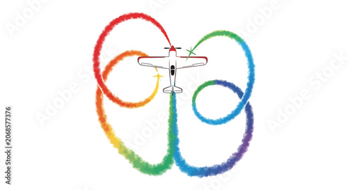 Aerobatic Plane Trails Rainbow Smoke Heart Shape in Sky