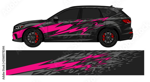 Pink and magenta splatter car wrap design on SUV