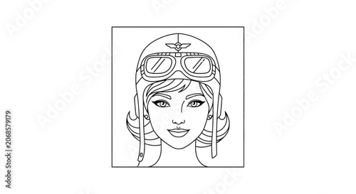 Vintage Aviator Woman Portrait, Retro Pilot Goggles and Helmet, Classic Style