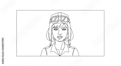 Vintage Aviator Woman Portrait, Retro Pilot Goggles and Hat, Confident Expression