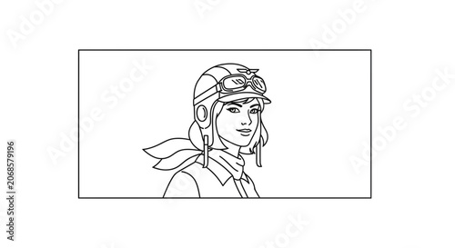 Vintage Aviator Woman Portrait, Retro Pilot Goggles and Helmet, Confident Smile