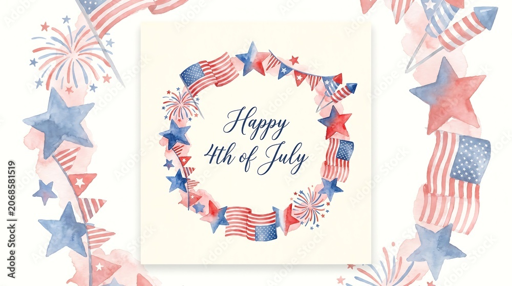 Obraz premium happy 4th of july american flag wreath