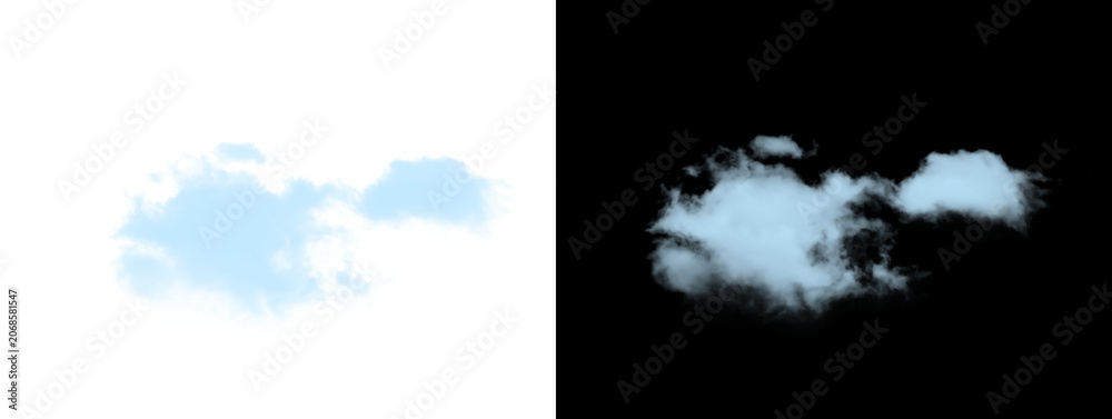 Fototapeta premium Fluffy White Cloud with Rounded Edges Isolated on White and Black