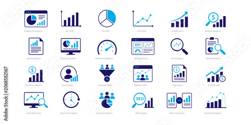 Business Analytics and Data Visualization solid icons collection. data visualization, dashboard, KPI, SEO analytics, business report