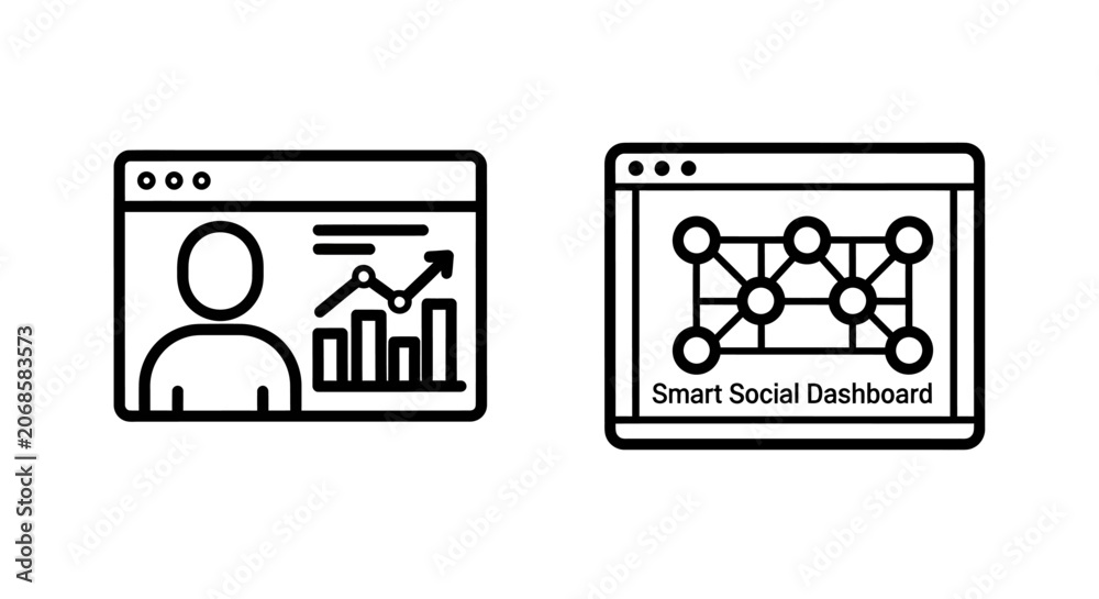 Fototapeta premium Social media dashboard and data analytics monitoring icons with dashboard