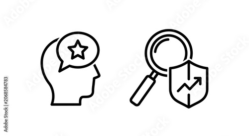 Mental wellness satisfaction and security data analysis line icons set