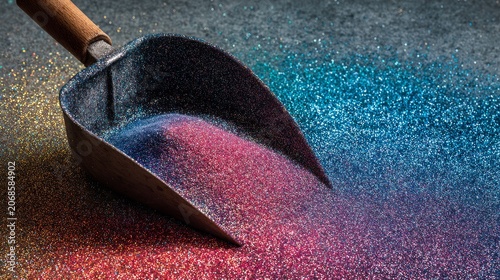 Dark Abstract Curve with Teal Pink Glitter Sparkle, Surreal Motion Art Concept Illustration
