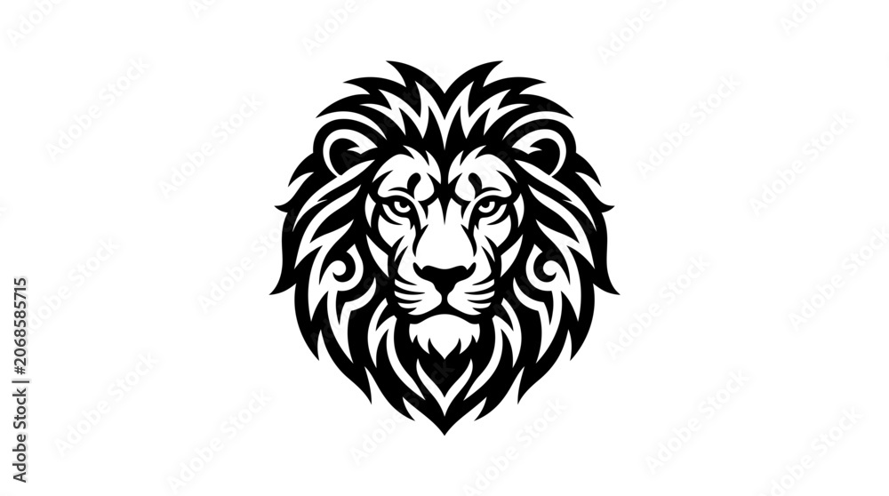 Obraz premium Stylized Lion Head Emblem, Black and White, Minimalist Graphic Design