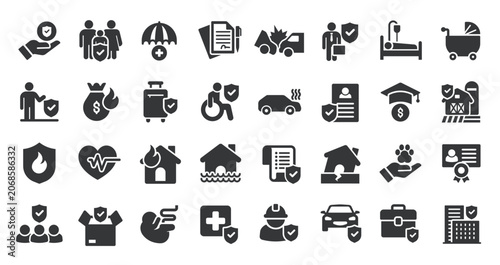 Foto Insurance glyph solid icons collection