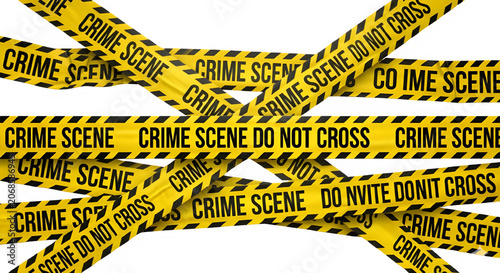 Crime Scene Yellow Tape Isolated on Transparent Background PNG.
