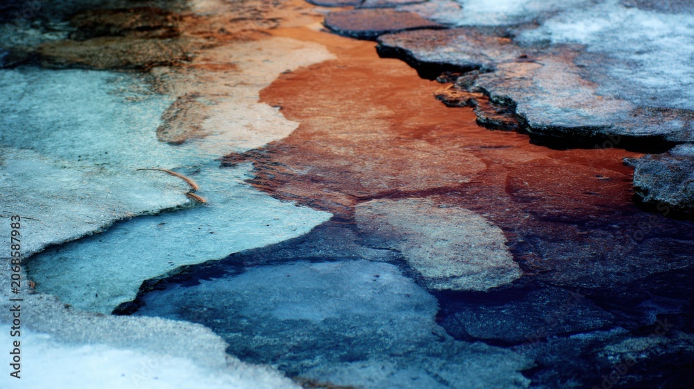 Fototapeta premium Ripples of water under melting ice in a cold winter scene