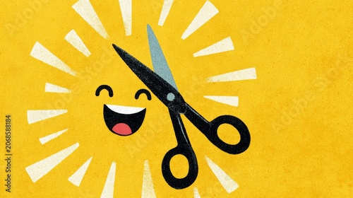 Happy Yellow Scissors Character with Big Smile, Playful Cutting Tool Mascot Illustration