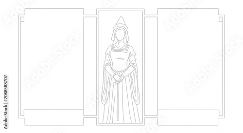 Medieval Woman Portrait Illustration with Decorative Frame