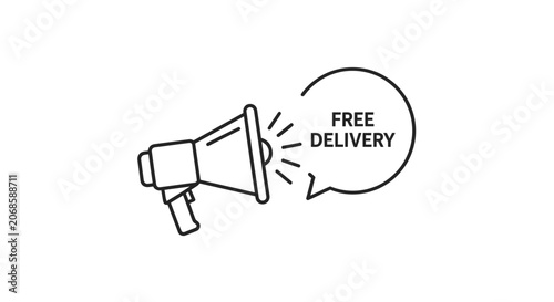 Megaphone Announcement Free Delivery Icon, Promotion and Marketing Symbol