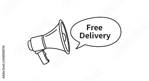 Megaphone Announcing Free Delivery - Hand-Drawn Illustration