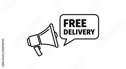 Megaphone Announcing Free Delivery - Black and White Icon