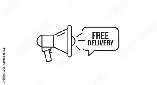 Megaphone Announcing Free Delivery - Icon and Speech Bubble