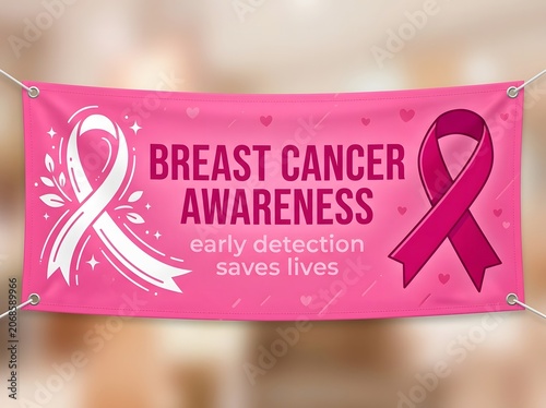Breast cancer awareness month pink ribbon banner for early detection