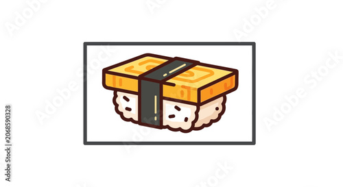 Tamagoyaki Sushi Nigiri: Japanese Egg Omelet on Rice with Nori Band