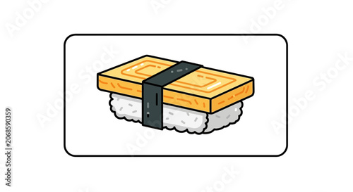 Tamagoyaki Sushi Nigiri: Sweet Japanese Rolled Omelet on Rice with Nori Band