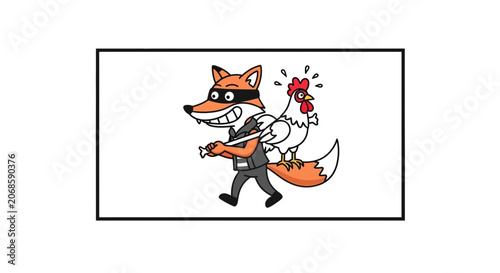 Thieving Fox Steals Chicken, Cartoon Style