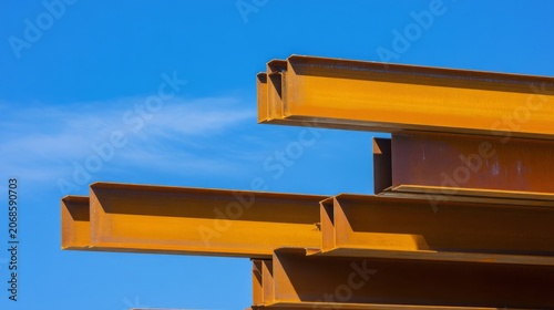 girder. Steel beams at a construction site, showcasing architectural progress and structural strength. real-estate listings.
