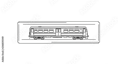 Vintage Train Carriage Outline Drawing, Retro Public Transportation Vehicle Illustration