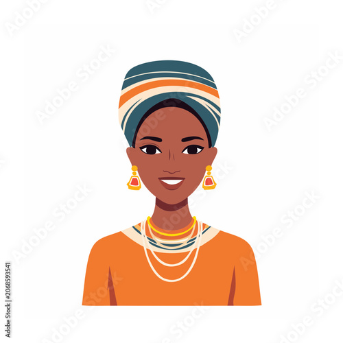 Illustration of woman wearing headscarf and jewelry
