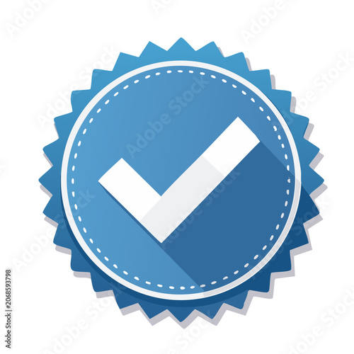 Blue checkmark badge with flat design style