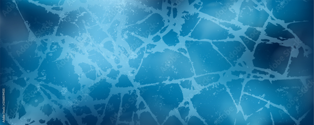 Fototapeta premium Cracked ice surface background. Realistic winter backdrop. Vector blue frozen water texture