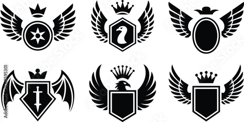 Εκτύπωση καμβά Royal winged shield and crown heraldry crest icons