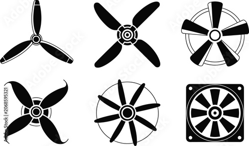 Foto Fan and Propeller Silhouette Icon Set Vector illustration