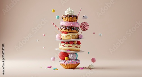 Whimsical Tower of Sweet Treats and Candies
