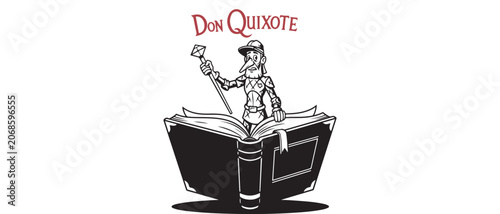 Photos Don Quixote Vintage Book Illustration Vector | Classic Literary Knight Cover Des