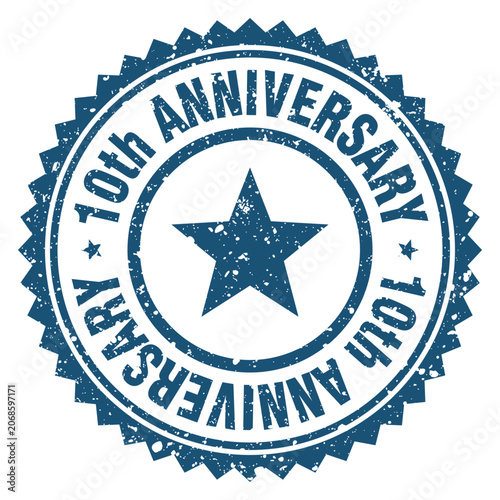 Cuadro en lienzo 10th anniversary blue grunge round stamp. 10th anniversary stamp