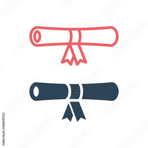 Diploma icons set certificate graduation roll symbol