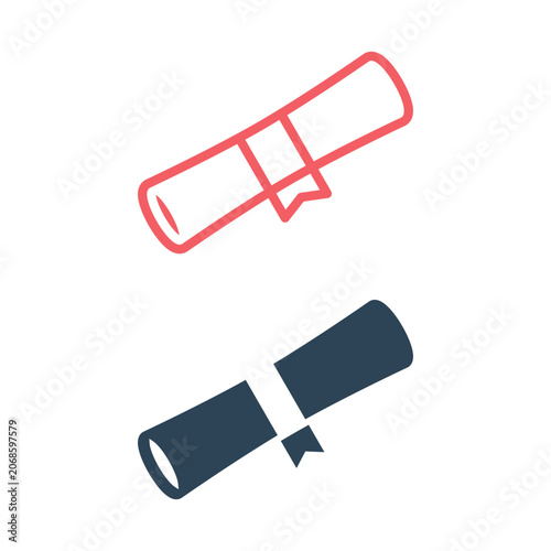 Diploma icons set certificate graduation roll symbol