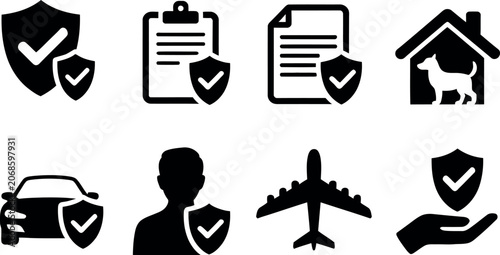 Obraz na płótnie Flat icons set of security and protection services with check marks