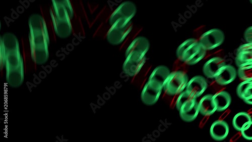 Glowing green and red abstract light rings generating movement