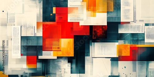 Abstract Geometric Digital Art with Vibrant Red Orange Blue and Yellow Blocks