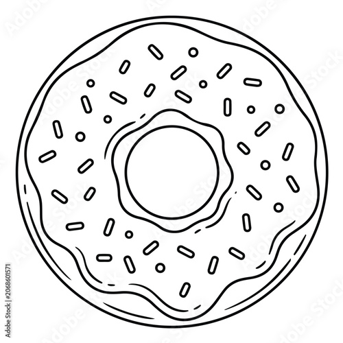 Photography Minimalist donut line art vector, glazed doughnut with sprinkles coloring page,