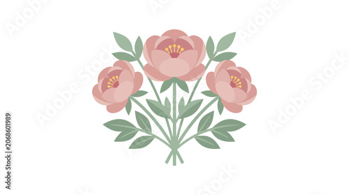 Delicate Pink Peonies Bouquet with Green Leaves, Elegant Floral Design, Isolated on White Background