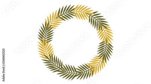 Tropical Palm Leaf Wreath Decoration Border - Yellow and Green