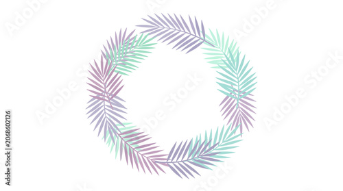 Soft Pastel Leaf Wreath Border - Delicate Botanical Circle Frame, Tropical Foliage Design